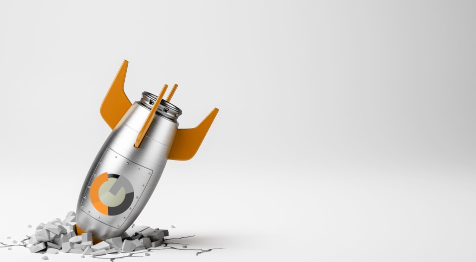 a crashed rocket with orange fins as Google rankings have plummeted after a hack